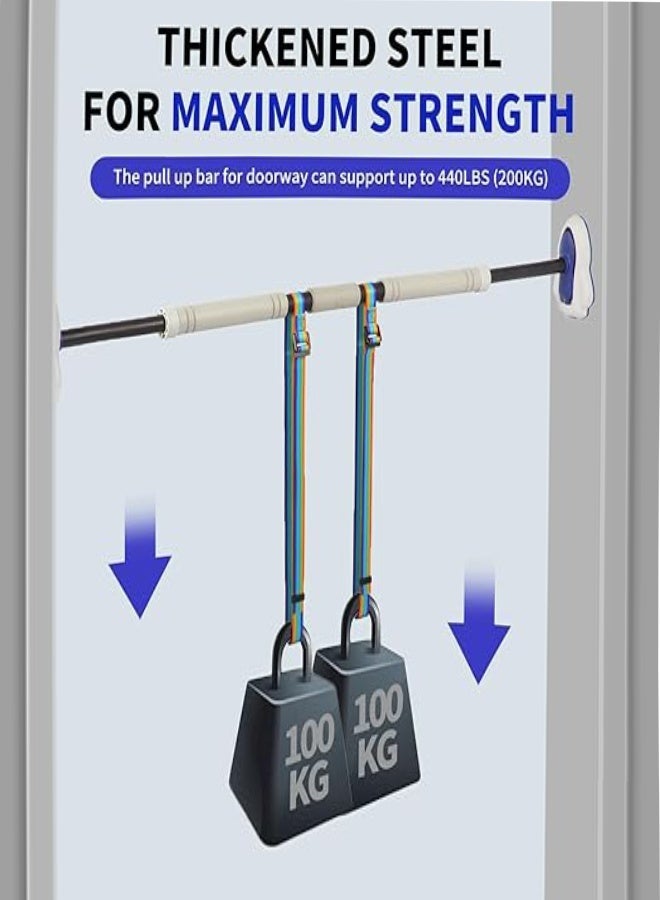 AHAKAC Door GYM Pull Up Bar,Strength Training Chin up Bar for Doorway, Adjustable No Screw Pull-up Bar for Doorway, Non-Slip for Home Fitness Sports with Exercise Rings - Image 3